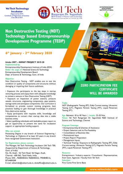 Technology Development Programme on Non Destructive Testing (NDT) 2020